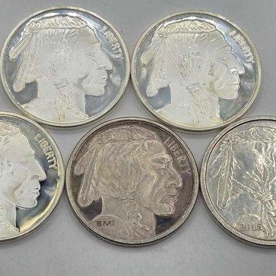 158 • (5) 1ozt .999 fine silver buffalo nickle coins