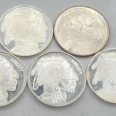 160 • (5) 1ozt .999 fine silver buffalo nickle coins