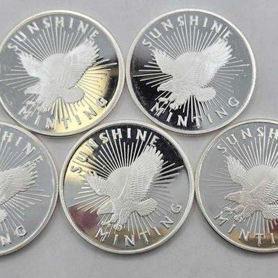 172 • (5) 1ozt .999 fine silver sunshine mint round