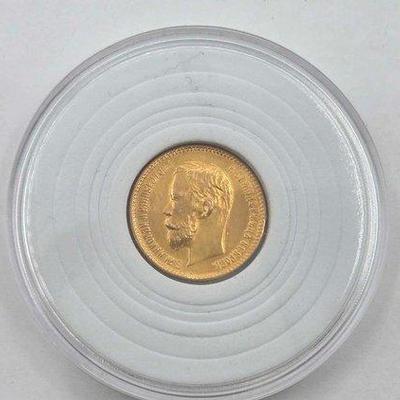58 • 1900 nicholas ii 5 roubkes russian gold coin, 4.3g