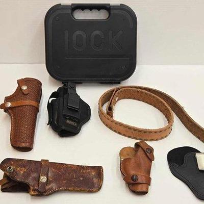 1834 • (7) gun holsters, belt & gun box