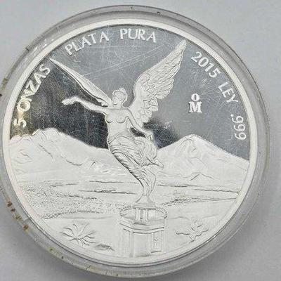 182 • .999 fine silver libertad 5 onzas mexico coin, 154.7g