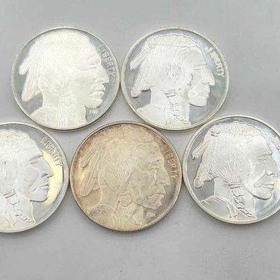 156 • (5) 1ozt .999 fine silver buffalo nickle coins