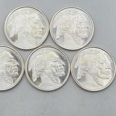 166 • (5) 1ozt .999 fine silver buffalo nickle coins