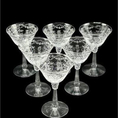 Lot 100-002   
Fostoria Romance, Etched Tall Sherbet Glasses, Set of Six (6)