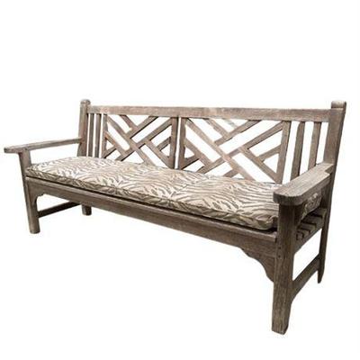 Lot 400-087   
Smith and Hawken Chippendale Style Teak Garden Bench with Zebra Cushion
