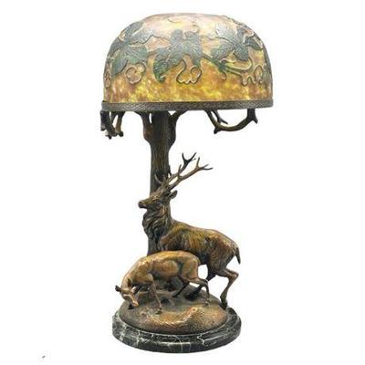 Lot 012-151 
Kato Signed Bronze Stag Base and Cameo Glass Shade