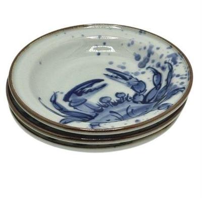 Lot 100-038 
Kotobuki Mino Yaki Ware Cobalt Blue Crab Speckle Ring Dishes, Two (2)