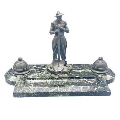 Lot 017   
"Encrier Le Terrassier" Aime-Jules Dalou Bronze Inkwell, Signed