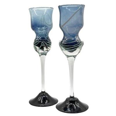 Lot 032-093   
Young Signed, Art Glass Candlesticks, Pair of Two (2)