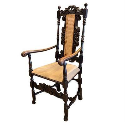 Lot 027   
William and Mary Style Cane Seat Arm Antique Chair