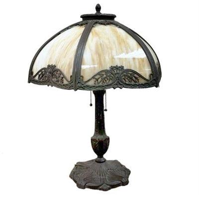 Lot 029-242 
Antique Caramel Slag Glass Lamp, Bronze Base
