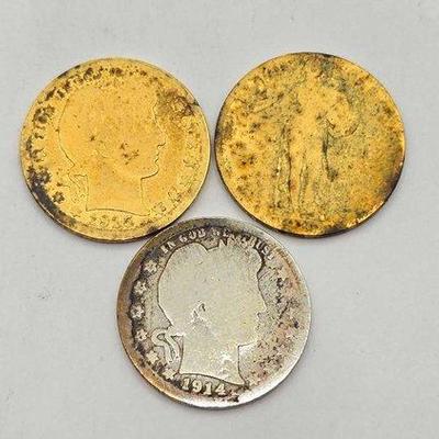 1412 • (3) 90% silver barber & standing liberty quarters, 17.6g