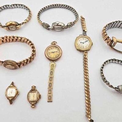 1152 • (9) rolled gold plated watches & parts