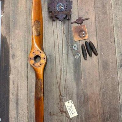 7522 • cuckoo clock & wooden airplane propeller