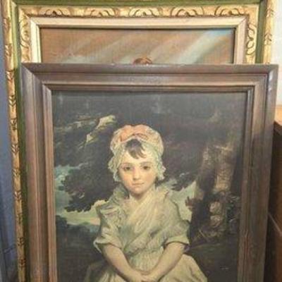 7502 • (4) framed canvas paintings & (1) frame
