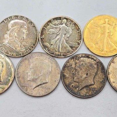 1406 • (7) 90% silver coins, 87.3g