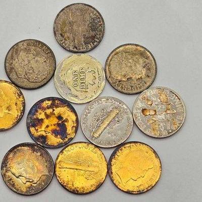 1410 • (11) 90% silver mercury dimes, 26.9g