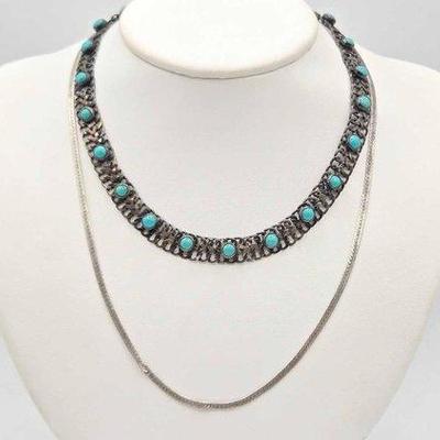 902 • sterling silver and turquoise necklaces, 30.5g
