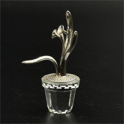 Lot 023   
Silver Lilies In Glass Crystal Pot
