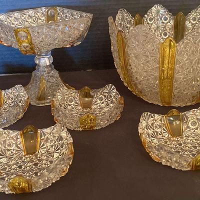 Gold & Clear Pressed Glass Serving Set