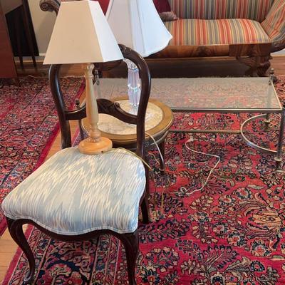 Marble-Top End Table with Chair, Lamps & Glass Accent Table