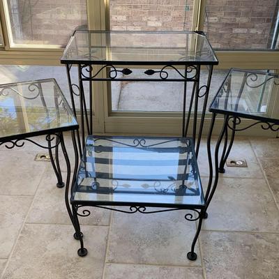 Set of Wrought Iron & Glass Accent Tables