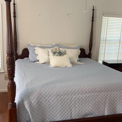 King Rice Carved Four-Poster Bed with Mattress & Boxspring