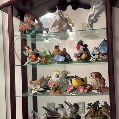 Porcelain Bird Figurine Collection Featuring Lenox with Birdhouse Shelf