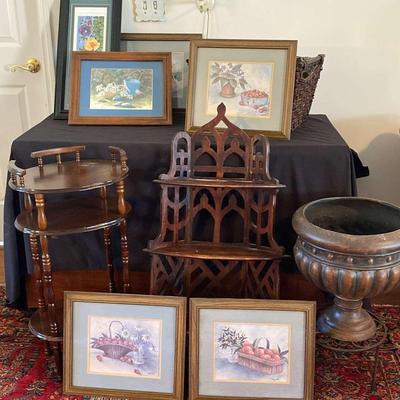 Framed Basket Prints with Wooden Stands & Decorative Planter
