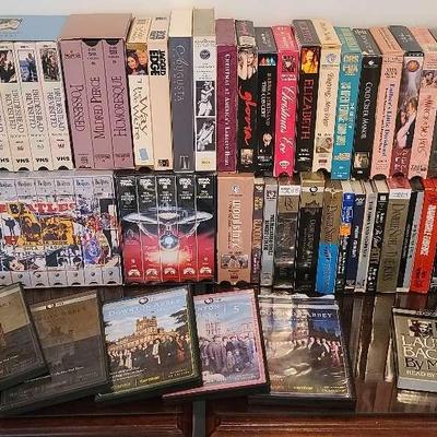 Collection of DVDs, VHS Tapes, Books on Tape & CDs