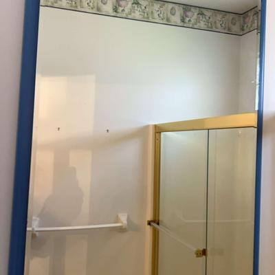 Large Beveled Wall Mirror with Blue Frame