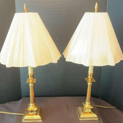 Pair of Gold-Toned Table Lamps with Shades