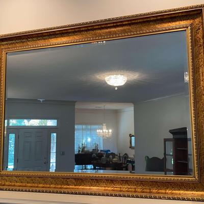Large Beveled Mirror with Gold Toned Wooden Frame
