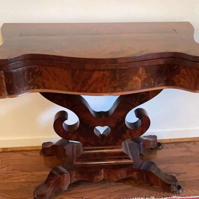 Empire Revival Flip-Top Card Table with Carved Pedestal