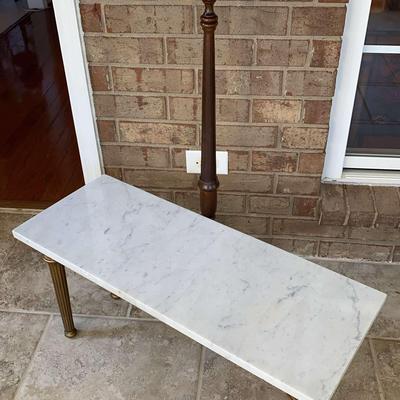 Marble-Top Bench Table & Pedestal Plant Stand