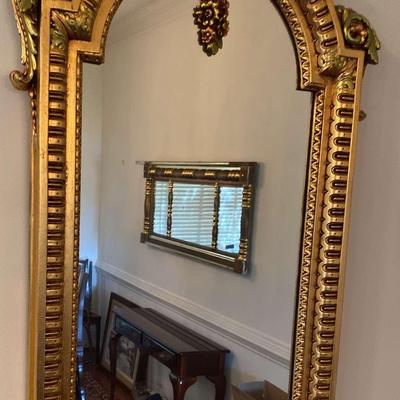 Ornate Gold Gilt Wall Mirror with Sunburst Face Motif