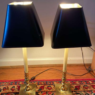 Pair of Brass Base Lamps with Black Shades