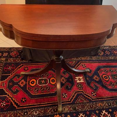Vintage Dark Wood Cloverleaf Table with Brass Accents
