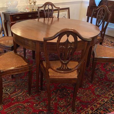 Cherry Wood Dining Table with Cane Seat Chairs