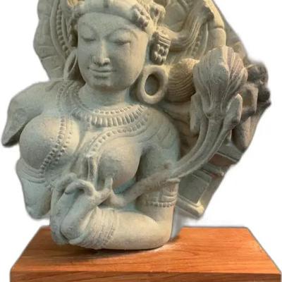 Sale Photo Thumbnail #9: Indian Temple Sculpture with Wooden Stand - 15” Tall
