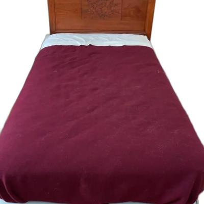 Sale Photo Thumbnail #91: Wooden Bed Frame with Mattress & Red Bedding
