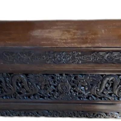 Sale Photo Thumbnail #67: Antique Carved Wooden Bench with Dragon Motif

