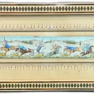 Sale Photo Thumbnail #96: Antique Persian Miniature Painting in Decorative Frame - 9 1/2” x 5”
