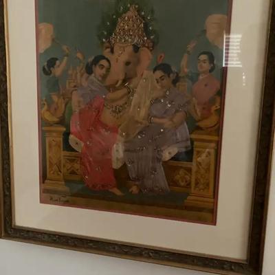 Sale Photo Thumbnail #122: Ravi Varma Ganesha Mixed Media Framed Art
