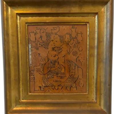 Sale Photo Thumbnail #32: Original Sadegh Tabrizi (Iran, 1939-2017) Composition with Couple on Horseback Framed - 14 1/2” x 13”
