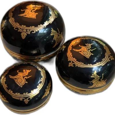 Sale Photo Thumbnail #31: Vintage Thai Nesting Lacquerware Trinket Boxes
