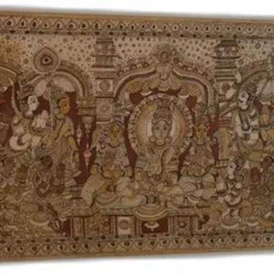 Sale Photo Thumbnail #15: Vintage Indian Kalamkari Mural Art Framed - 9’7” x 3’10”
