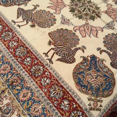 Vintage Persian Iran Isfahan Hand Woven & Blocked Tablecloth Peacocks Paisley Floral - 6 Tablecloth Available
