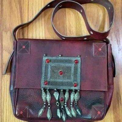 Sale Photo Thumbnail #109: Vintage Persian Leather Shoulder Bag with Silver Pendant
